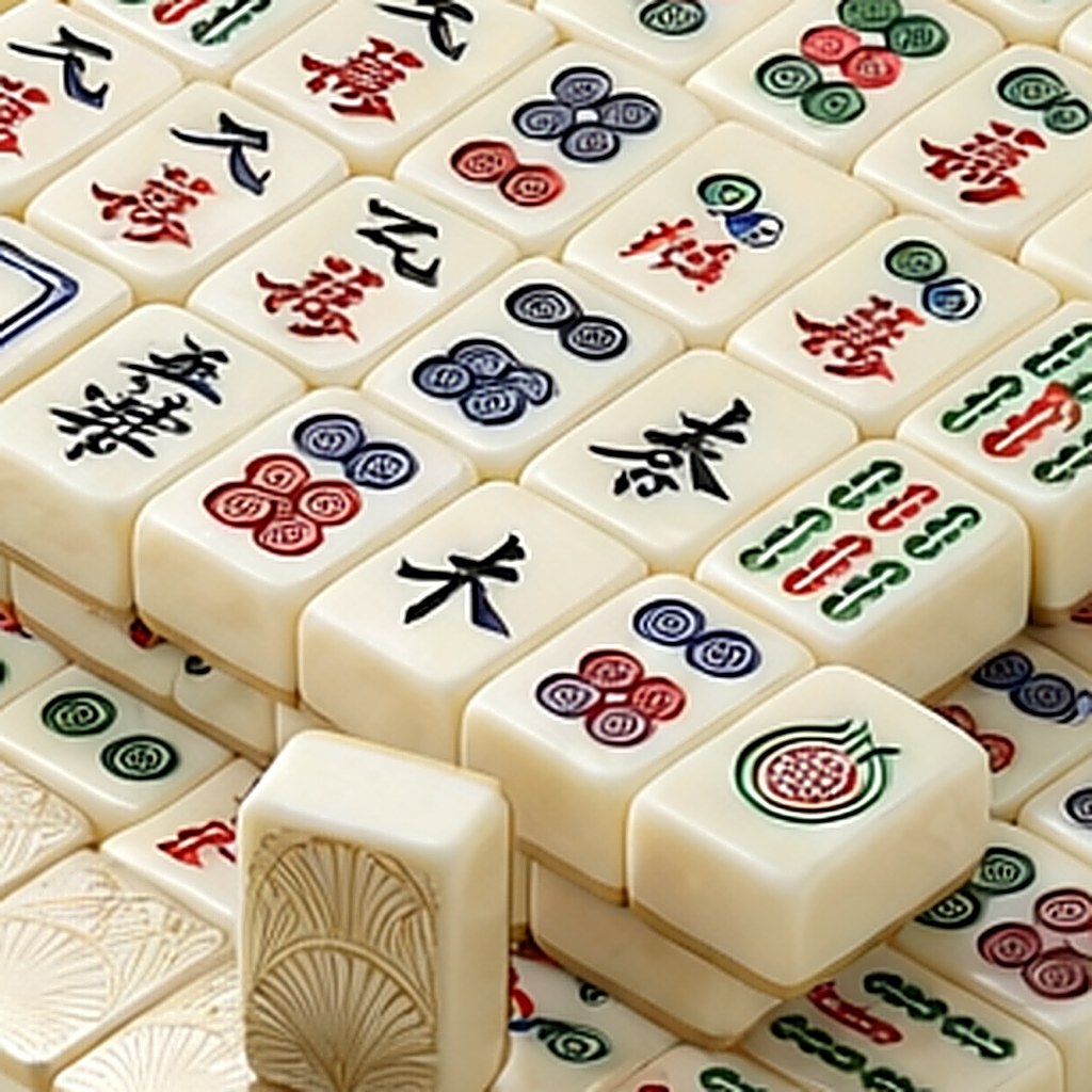 High magnification macro of an engraved and paint-filled mahjong tile face