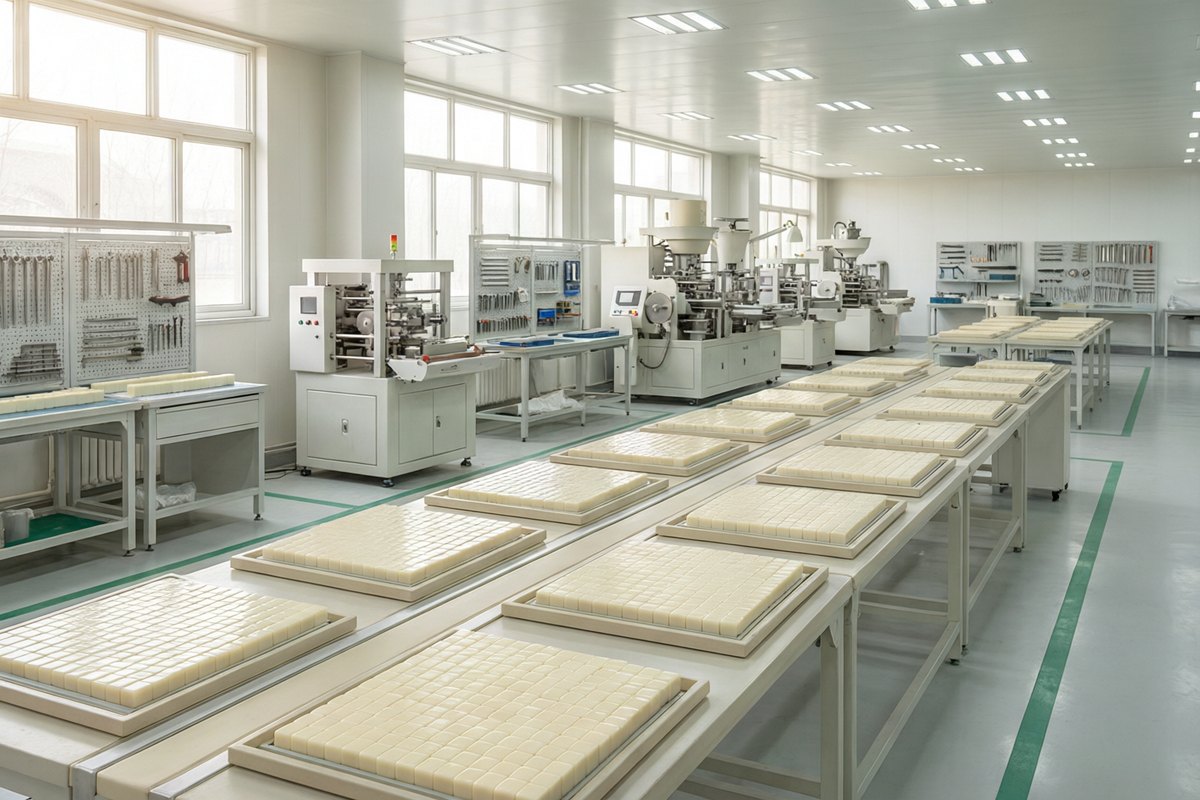 Jade Crane mahjong tile workshop, moulding and polishing benches